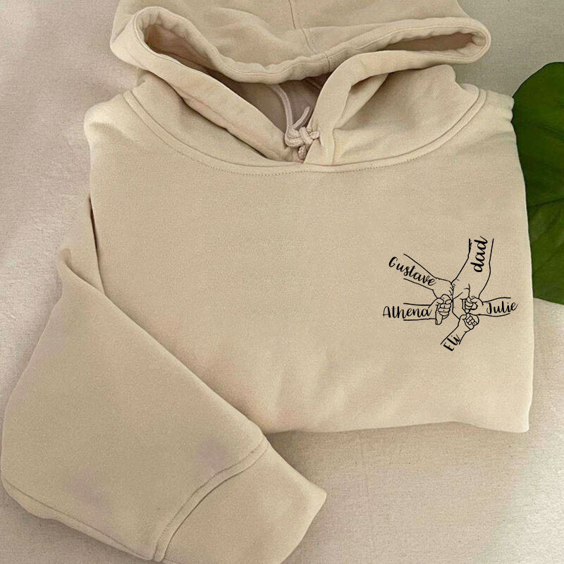 Hoodie embroidered with family hands and names